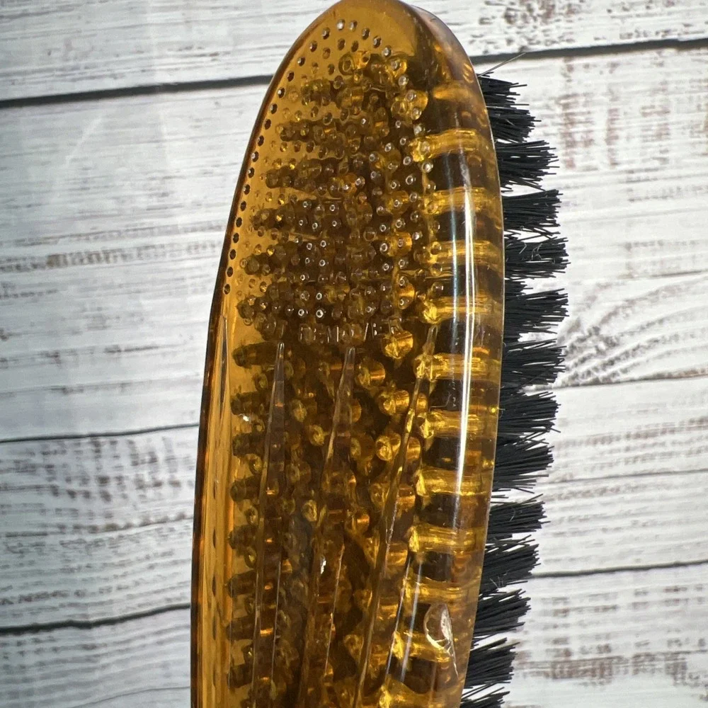 Vintage MCM Empire Lucite Brush Amber Black Nylon Bristles‎ Made In U.S.A.